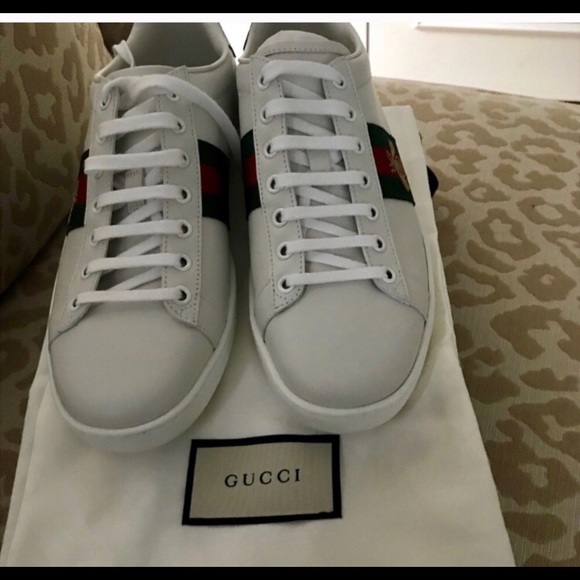 Gucci Ace Leather Lace Up Sneakers - Picture 2 of 6